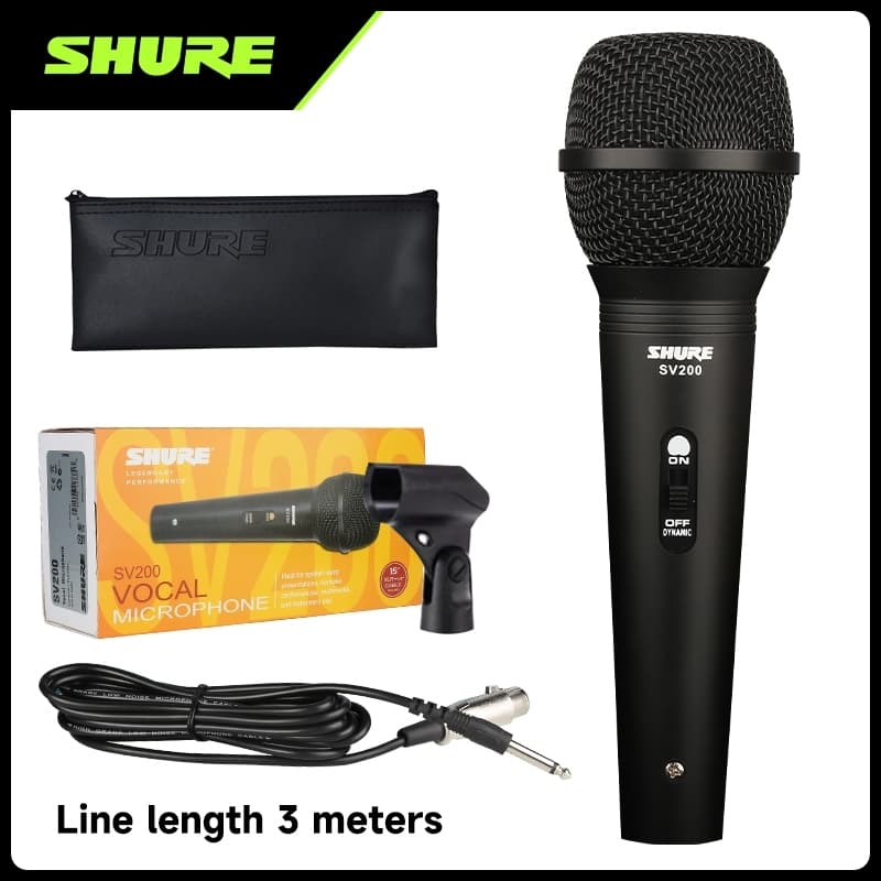 Microfone Vocal Dinâmico Shure SV200 Com XLR Para Cabo De 6.3 Mm De Um Quarto