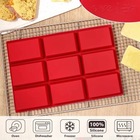 Molde Retangular de Silicone para Bolos, Biscoitos e Chocolate com 9 Furos
