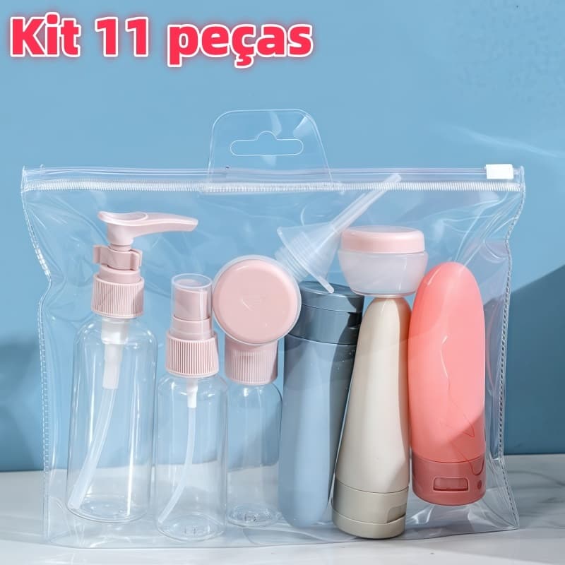 Kit 11 Tamanho de Viagem Recipientes para Cremes e Loções Frascos Spray Névoa Fina Tubos Espremer
