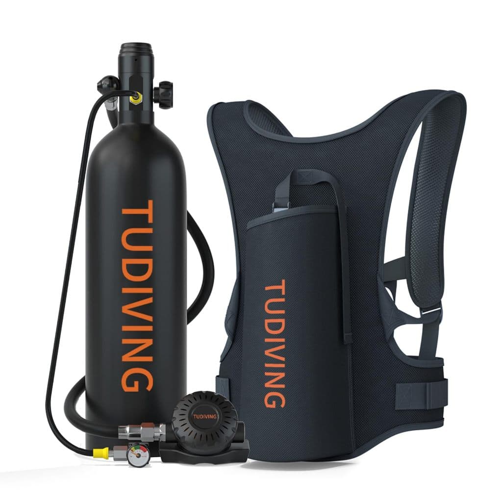 TUDIVING-2L Mini Tanque de Mergulho com Suporte de 30-45 Minutos de Respiração Portátil Recarregável