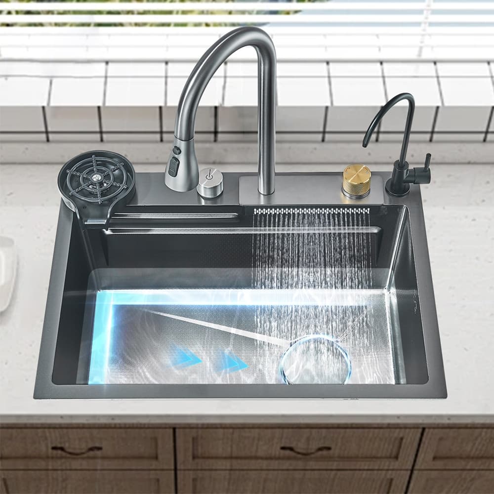 Cuba Gourmet Premium Cascata Lavador Copos Completa Para Pia de Cozinha Com Torneira 60x45x21cm