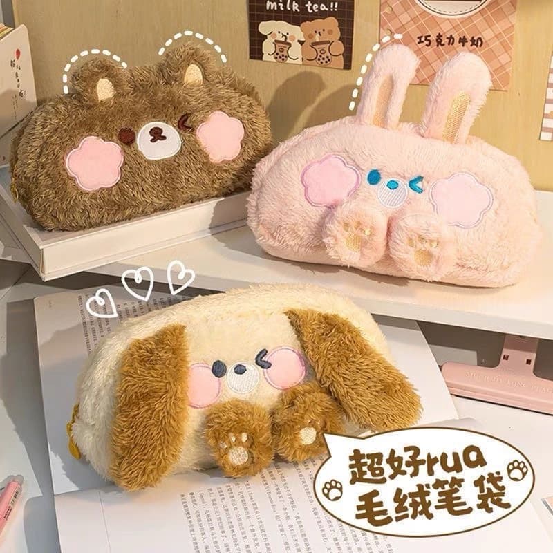 Estojo De Lápis De Grande Capacidade Bonito De Desenho Animado Pelúcia Caixa De Armazenamento De Papelaria Bolsa De Cosm