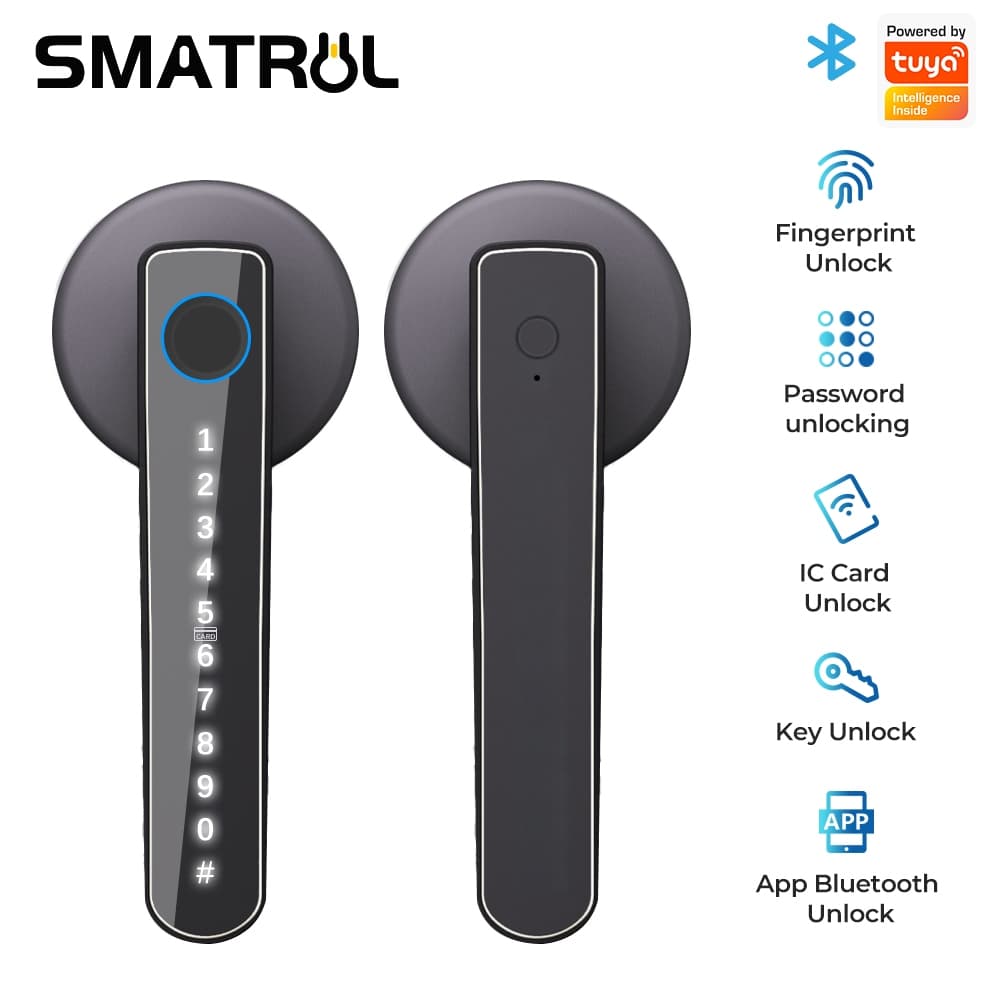 SMATRUL Tuya Smart Bluetooth Lock Reconhecimento De Impressão Digital Cartão IC Chave De Senha 5 Opções De Desbloqueio C