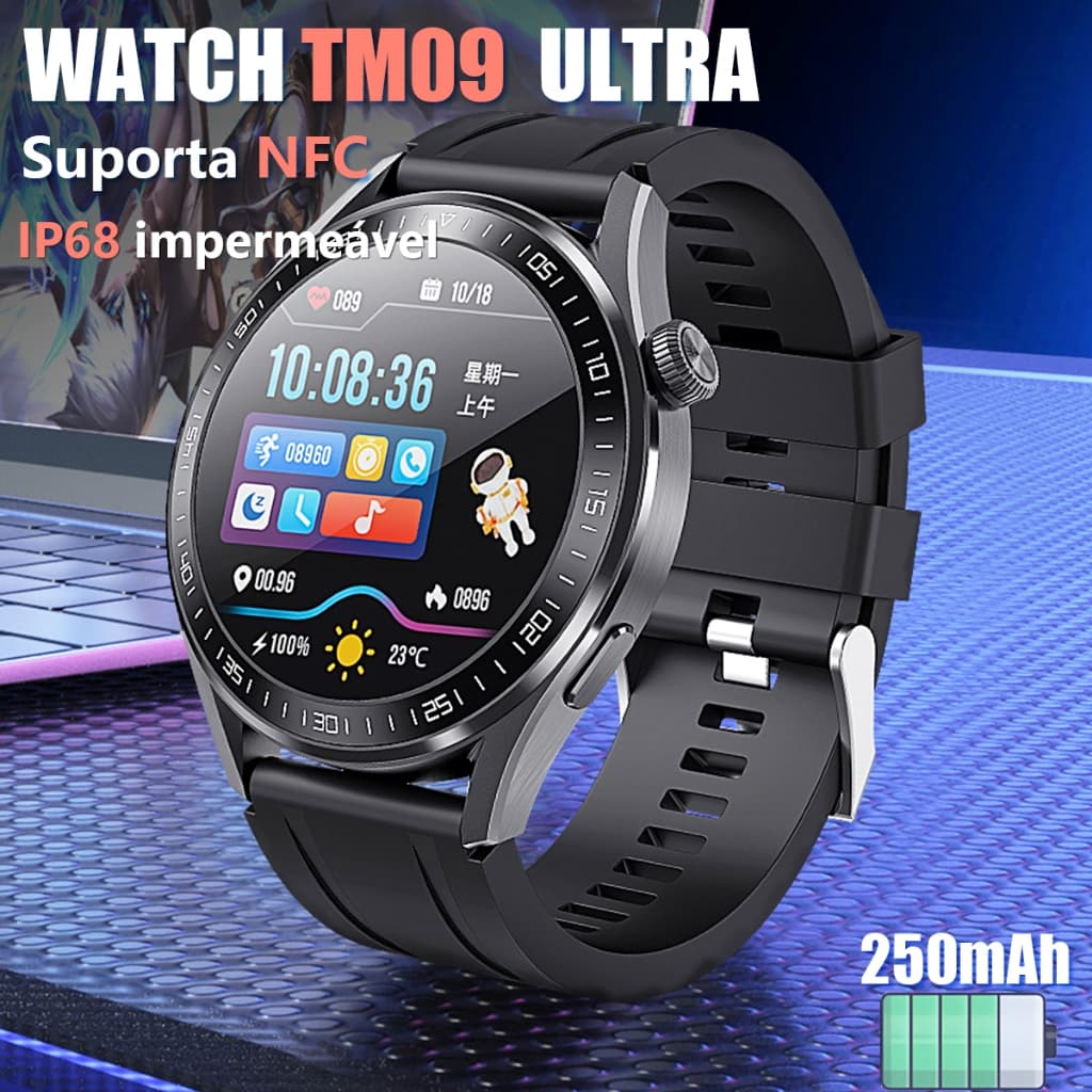 2025 Smartwatch TM09 Unissex - Bluetooth, NFC, IP68 À Prova d'água, Longa Autonomia, Em Estoque SP