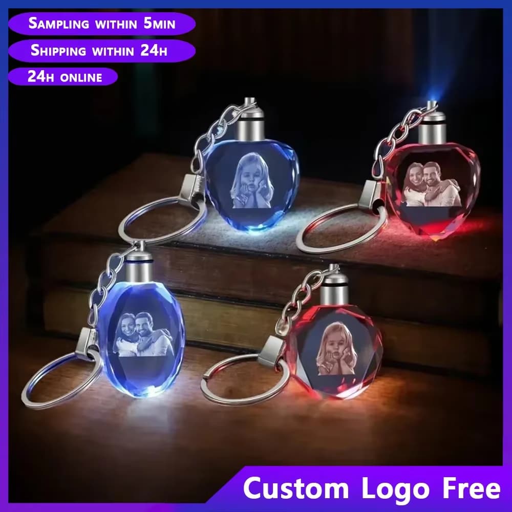 Chaveiro De Cristal Com Luz LED Dentro , Gravação Gratuita , Qualquer Design , Em Branco , Logotipo Personalizado , Foto