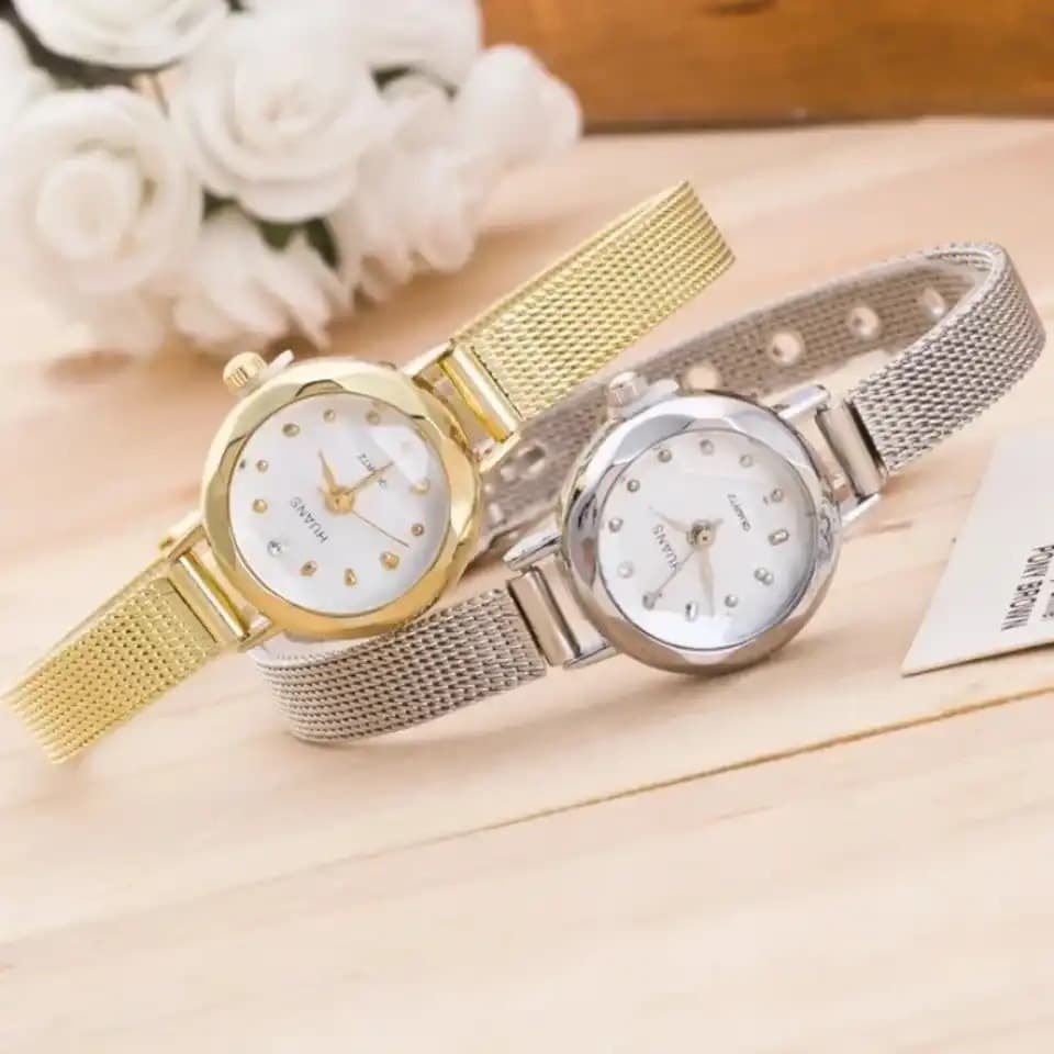 MUHUO Feminino Senhoras Malha De Aço Inoxidável Banda Relógio De Pulso Tendência Caso Clássico Prata Simples