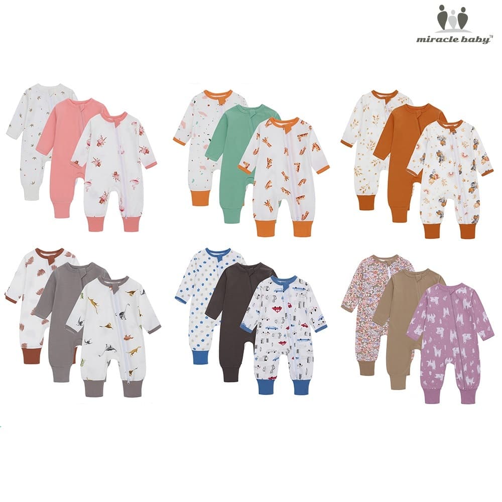 3 Pçs Sleepsuit Bebê Bodysuit Macacão Com Zíper Recém-Nascido Algodão FrogSuit Pijamas Roupas De Pijama 0-24M