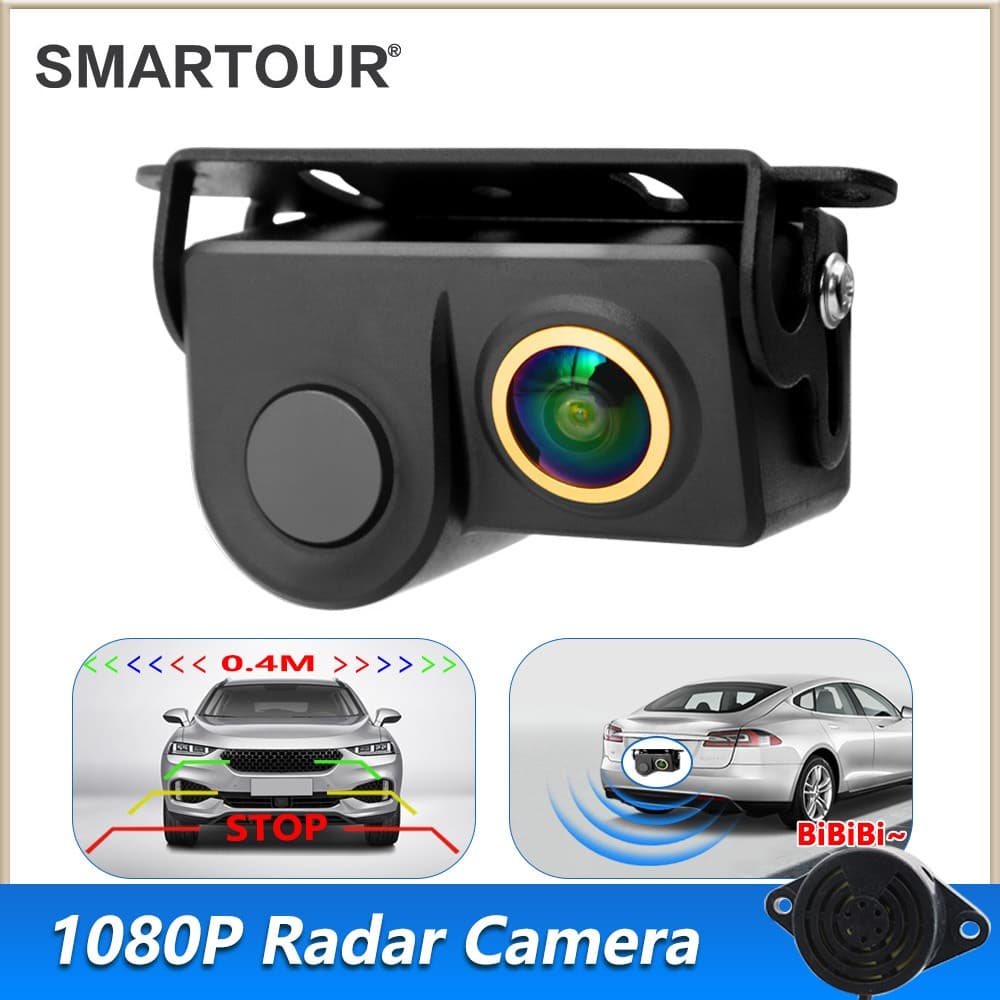 Smartour HD Câmera De Visão Traseira Do Carro 2 Em 1 Sensor Detector Radar Estacionamento Noturna Lente Dourada Reversa