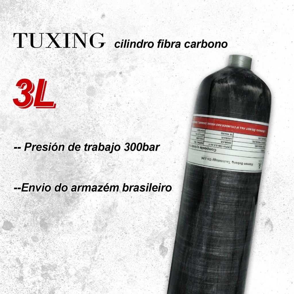 TUXING 300Bar 3L PCP Cilindro de Fibra de Carbono Tanque de Alta Pressão Scuba Paintball M18*1.5