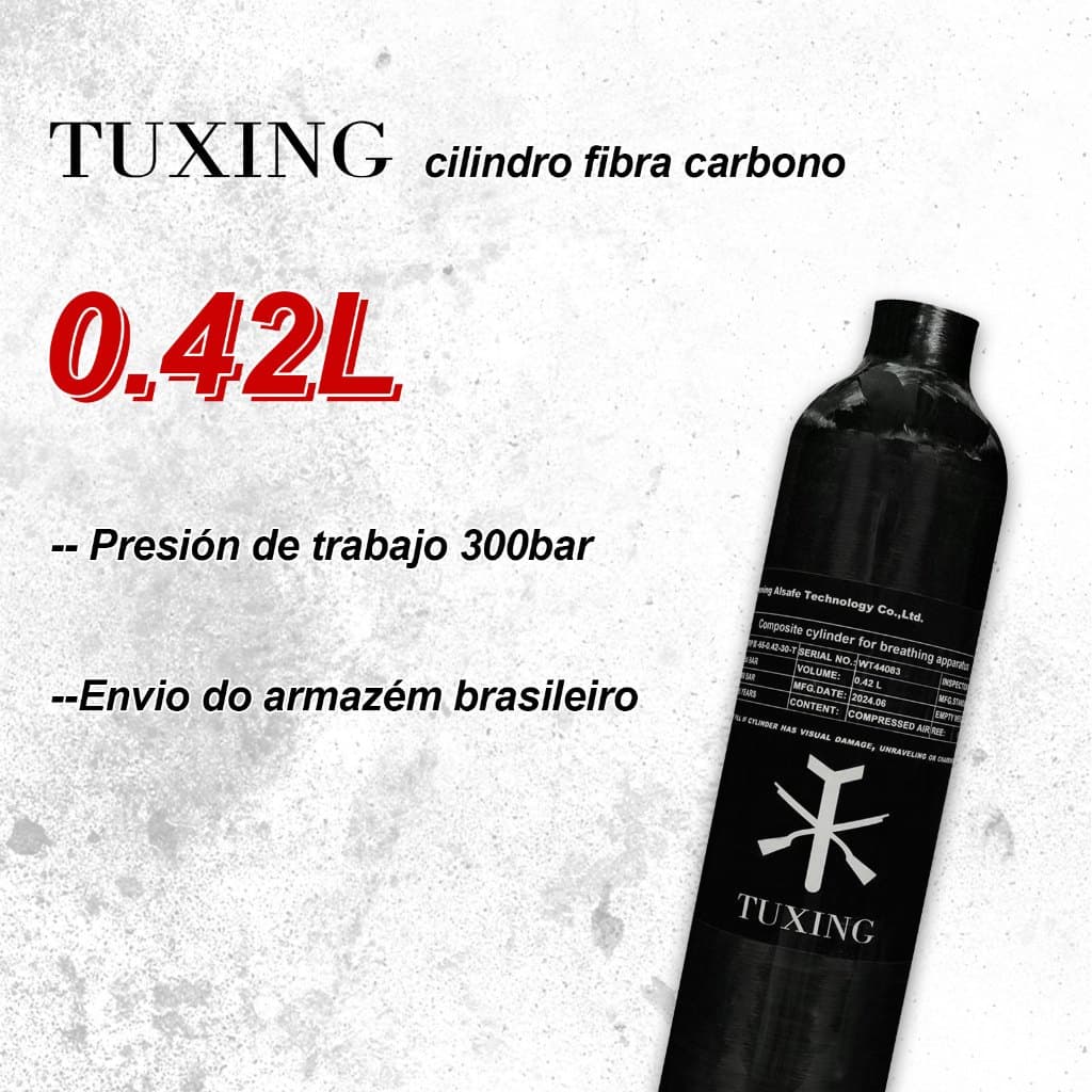 TUXING 4500Psi 300Bar 0.42L 420CC PCP Cilindro de fibra de carbono Tanque de alta pressão M18*1.5