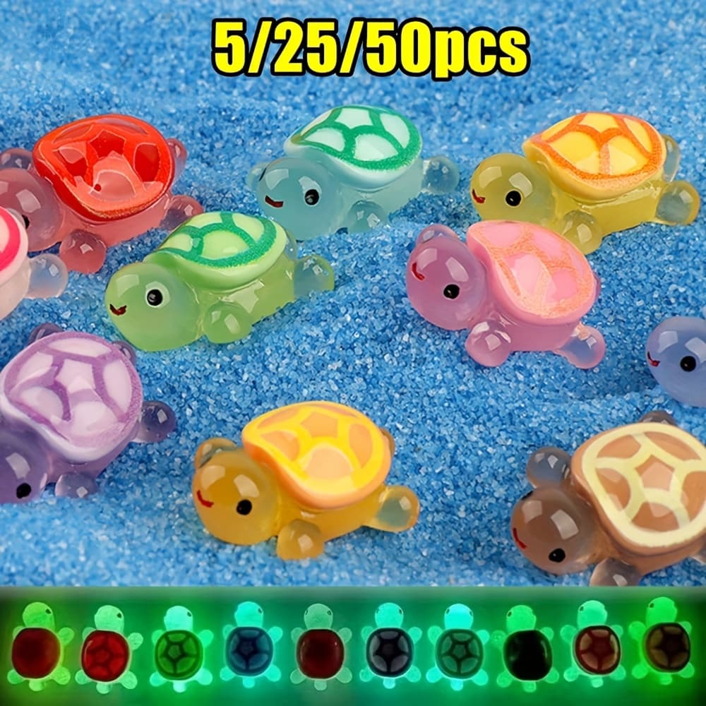 5/25/50 peças tartaruga luminosa Mini ornamentos de resina enfeites de decoração de aquário