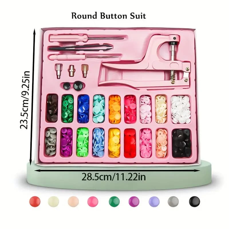 Kit Alicate de Pressão 3 em 1 Rosa Aplicador de Botão colorido - Alicate + Botões Plástico