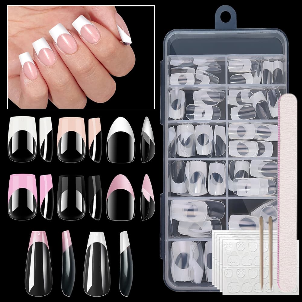 120 Pçs/Caixa Unhas Falsas Francesas Imprensa Clara Em DIY Conjunto De Amêndoa/Quadrado/Macio Dicas Cobertura Completa A