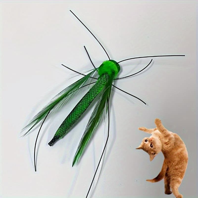 Bastão de brinquedo interativo para gatos de 1 peça com Design de inseto Real de corda longa, plástico durável, sem nece