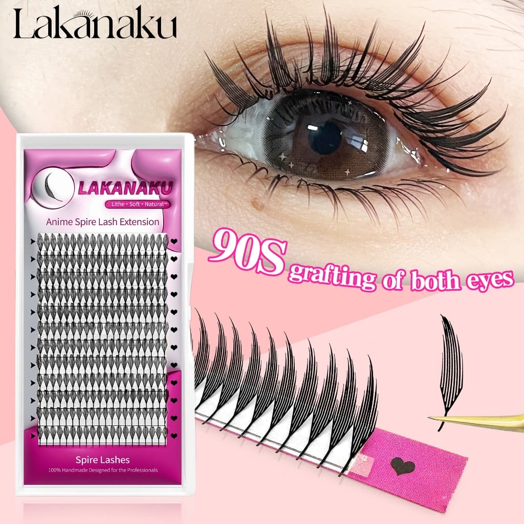 LAKANAKU Anime Spire Lashes Extensões De Cílios De Penas Individuais Estilo Mangá