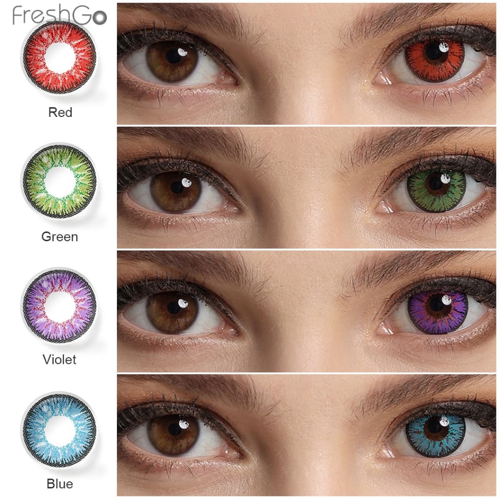 Freshgo Lente De Contato Colorida Anual Cosplay Lentes Halloween 14.5mm Vermelho/Verde/Azul 1 Par/2 Peças