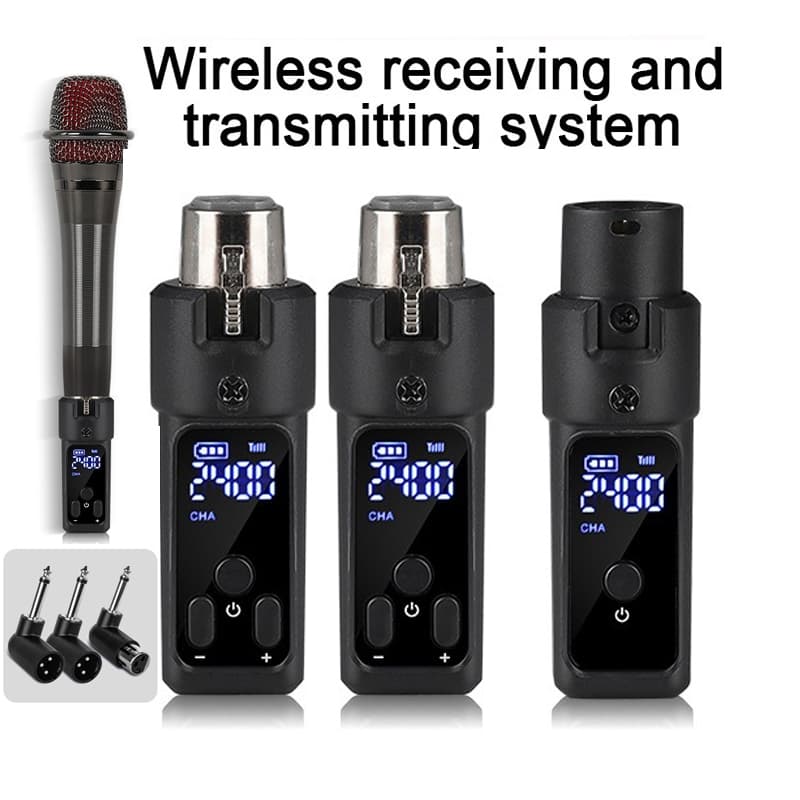 Sistema De Microfone Sem Fio 2.4Ghz , Adaptador XLR , Receptor Transmissor Para Dinâmico/Guitarra/Misturador De Áudio/PA