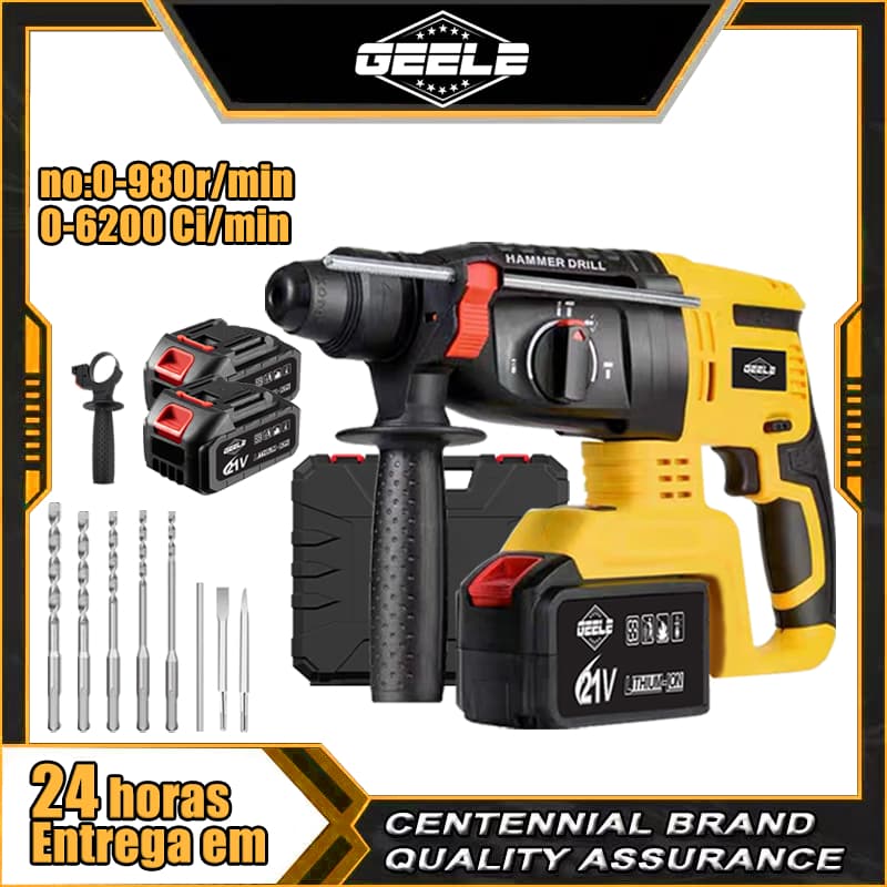 Furadeira Martelete Rotativo Rompedor Furadeira Industrial 2 Baterias 21V 800W GEELE