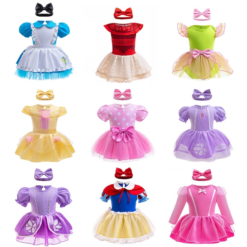 Princesa Bebê Macacão Neve Branca Minnie Festa De Aniversário Traje Moana Verão Roupas Do Recém-Nascido
