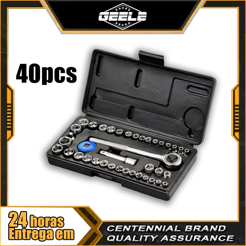Kit Jogo De Chave De Catraca Reversível Com Soquetes - 40 Peças + Maleta Equipa Tools, Kit Chave De Fenda GEELE