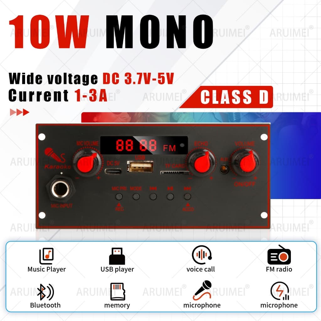 Placa Decodificadora MP3 , 10W , Bluetooth 5.0 , 10W , Amplificador , Reprodutor De Áudio , 5V , FM , TF , USB , Kit P