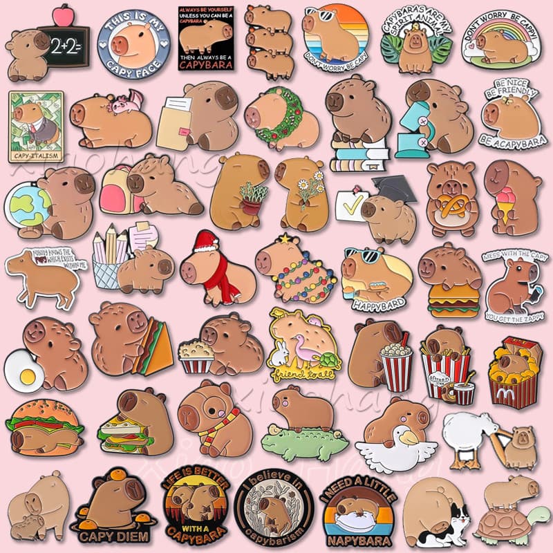 Capivara Dos Desenhos Animados Bebê Esmalte Pino Animal Broches Engraçado Bonito Alimentos Estudo Capivaras Broche Pinos