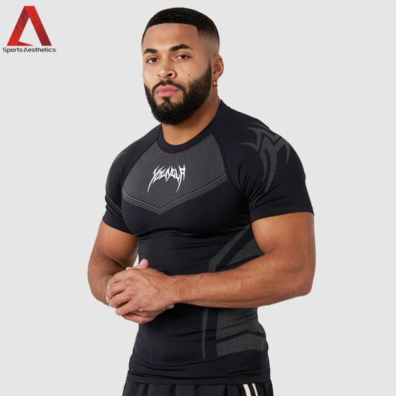 YOUNGAL Camiseta Esportiva Masculina Elástica Fitness Treinamento Apertado Corrida Manga Curta Top S-3XL Plus Size