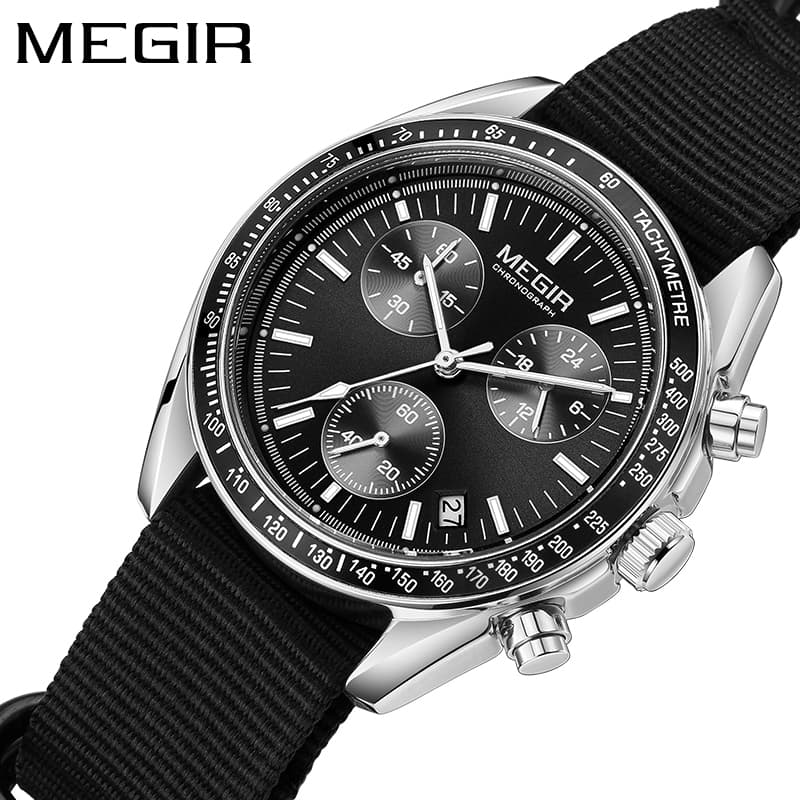 MEGIR Novos Relógios Masculinos De Luxo Lona Tecelagem Cinta Esporte Cronógrafo Automático Quartzo À Prova Dwaterproof Á
