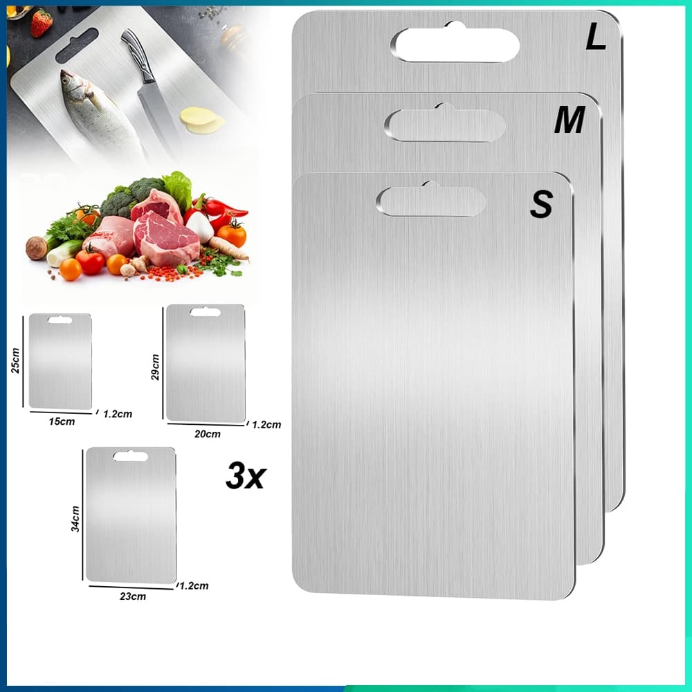 3 tábuas de corte de aço inoxidável Tábuas de corte de cozinha (adequadas para carne e vegetais