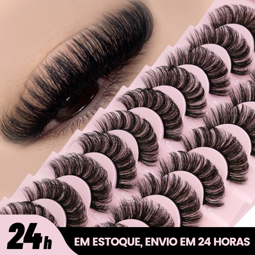 10 Pares De Cílios De Volume Russo DD Curl Falso Vison Longos Fofos Macios Finos Reutilizáveis Extensão