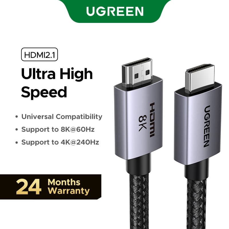 Cabo Trançado De Nylon HDR 3D UGREEN HDMI 2.1 8K60Hz 4K240Hz Compatível Com Laptop/PC/TV/Switch/PS5 Xbox/Displayer