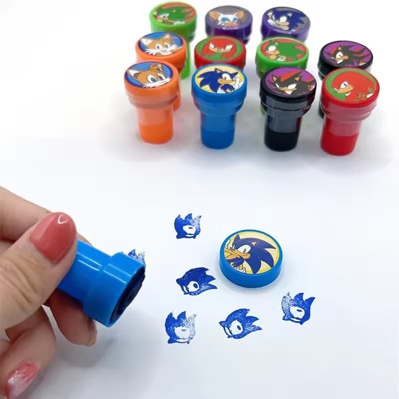 12 Pçs Conjunto Dos Desenhos Animados Sonic The Hedgehog Stampers Selo Selos Festa Favor Presentes Para Crianças Menino