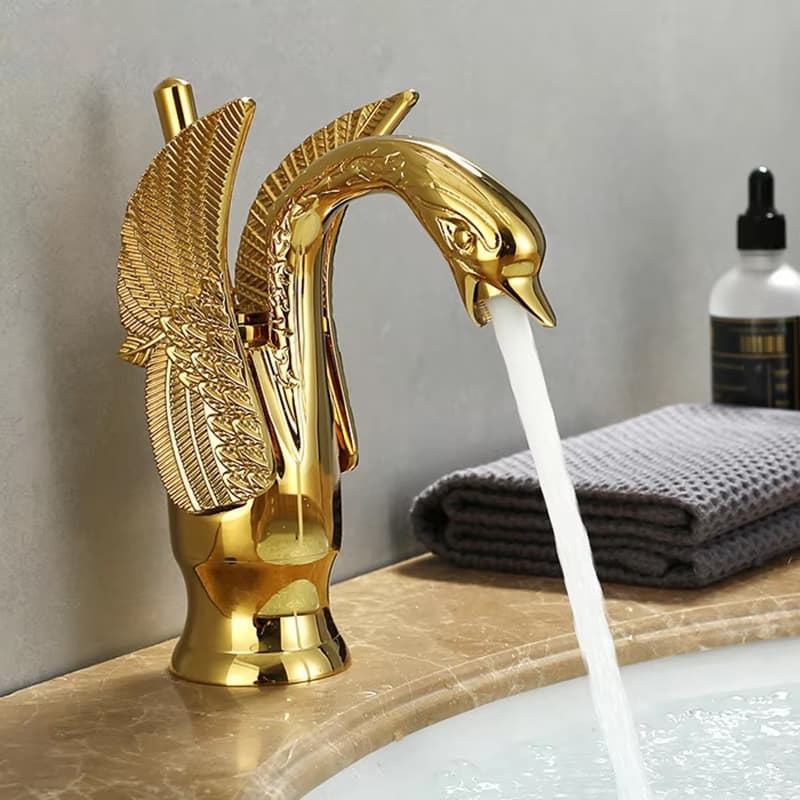 Torneira Monocomando Misturador Banheiro Lavabo Dourado Forma de cisne Lavatório Dourado Tipo