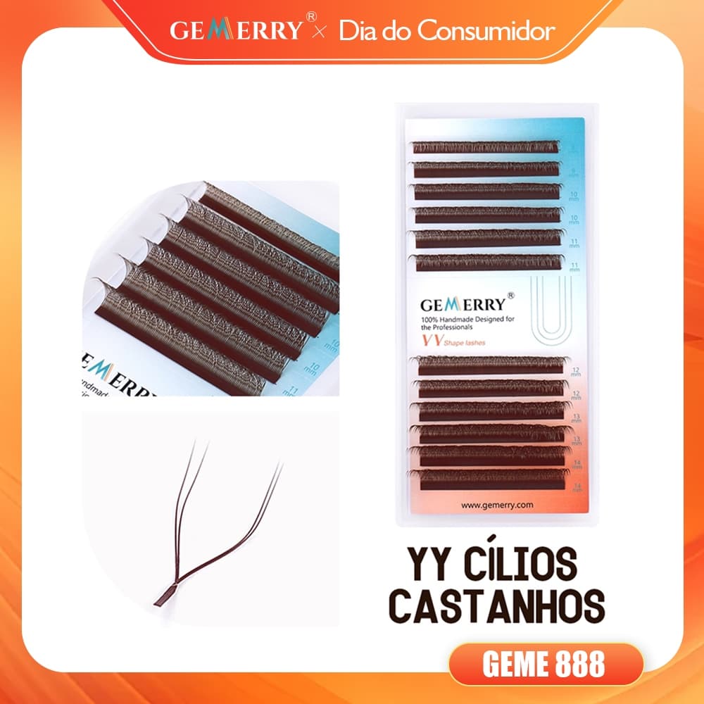 Gemerry YY Cílios Marrom Macio Invisíveis Em Forma De Y Volume Extensão De Ponta Dupla 2D Fio