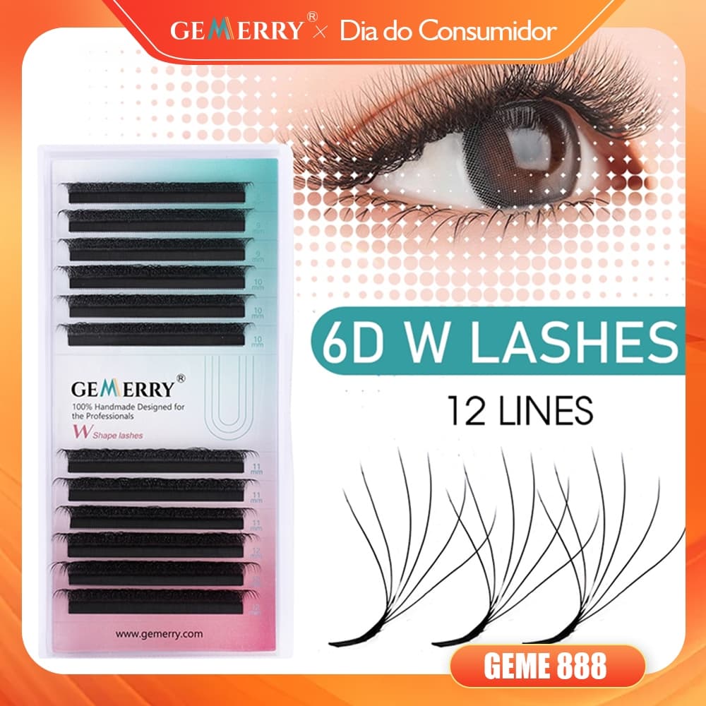 Cílios Gemerry yy 12 linhas 3D 4D 5D 6D W Forma Natural Brasileiro Macio Premade volume Extensão de Cílios yy Cílios