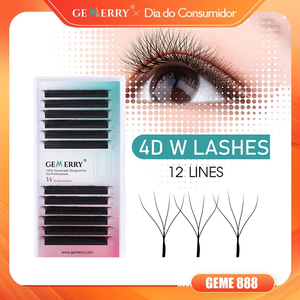Gemerry 4D Extensão De Cílios Em Forma De W Com Floração Automática Idividuais De Alta Qualidade Comprimento C/D Curl