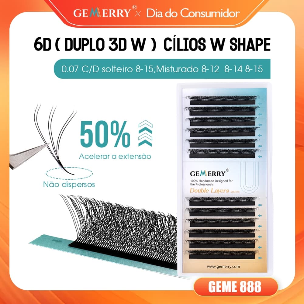 GEMERRY 6D W Forma Cílios Extensões De Duas Pontas Premade Volume Ventiladores Pestanas Suaves De Luz Natural Individuai