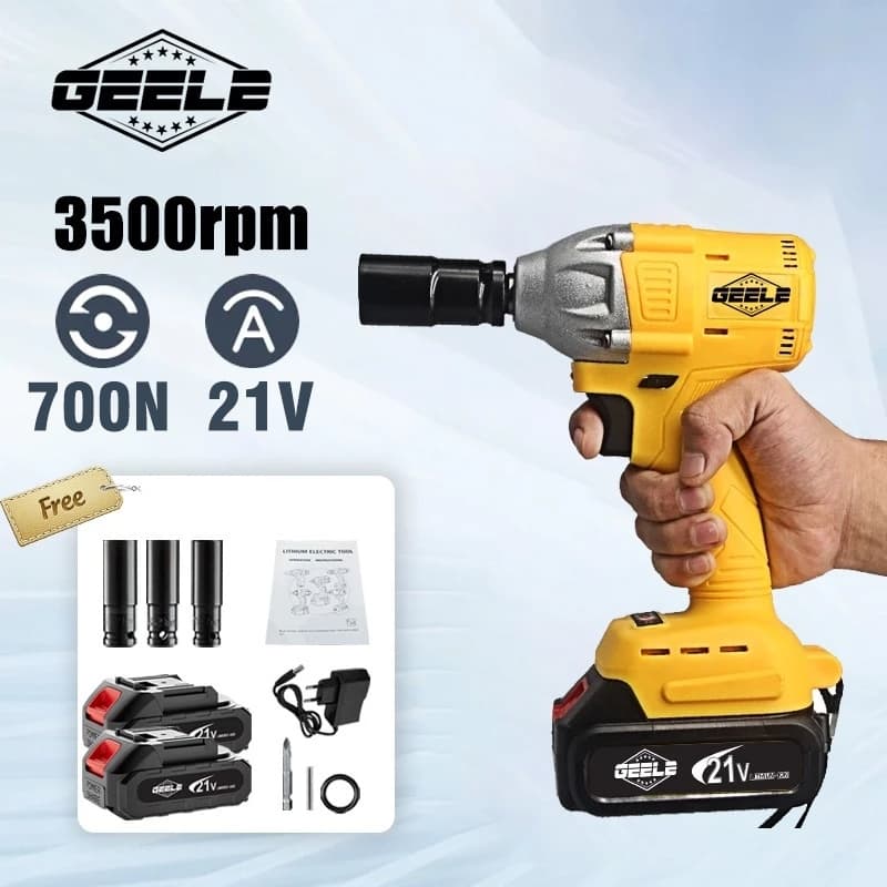 Chave De Impacto Escovada Sem Fio 21V Elétrica De Alto Torque Broca 250N Com 2 baterias de 21V