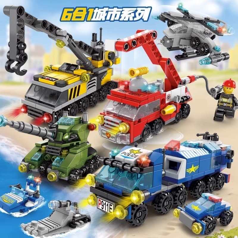 1058 pçs Lego blocos de construção rua vista série caminhão bombeiros campo batalha tanque princesa castelo SWAT carro e