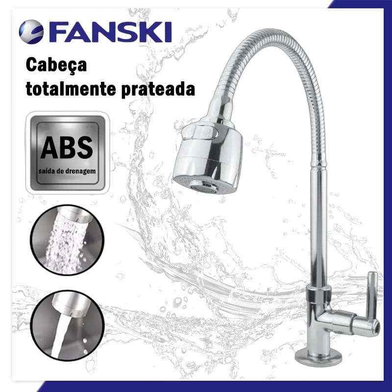 Torneira De Cozinha Gourmet Bancada Mesa Pia Tubo Aço Inoxidável + ABS