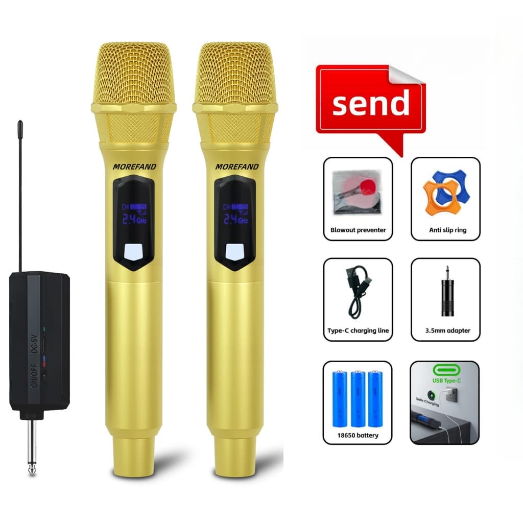 X-108B2-HS Microfone Dinâmico Dourado Duplo Profissional De Carregamento Sem Fio UHF