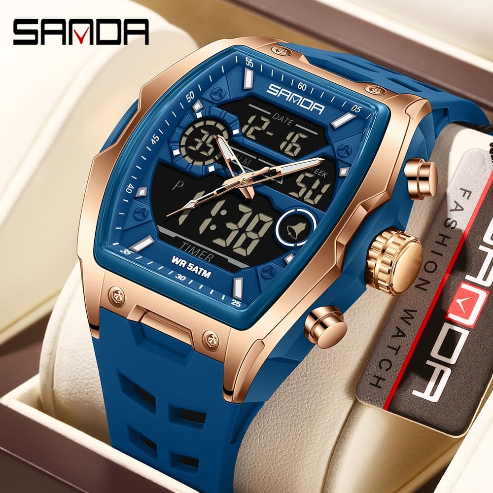 SANDA Brand-New 6235 Relógio Eletrônico Masculino Esportes Ao Ar Livre Multifuncional Dual-Display À Prova D'água Para E