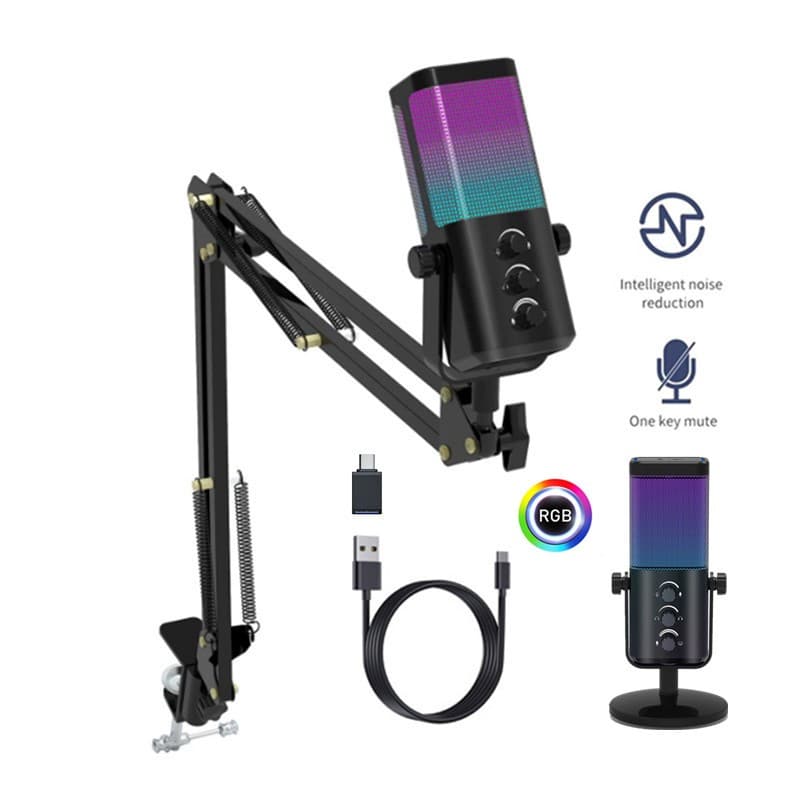 Microfone Condensador USB RGB Para Jogos , Com Redução De Ruído Plug & Play Transmissão Ao Vivo Telefone PS4 PS5