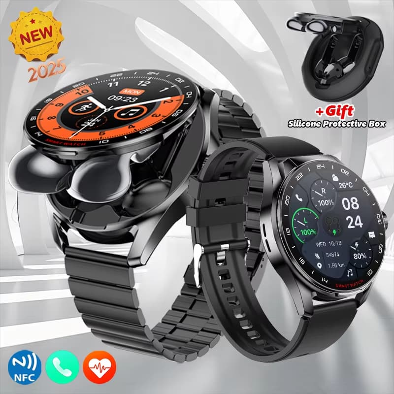 2025 Novo Relógio Inteligente 2 Em 1 Com Fone De Ouvido Smartwatch Bluetooth Chamada Masculino NFC Monitor Freqüência Ca