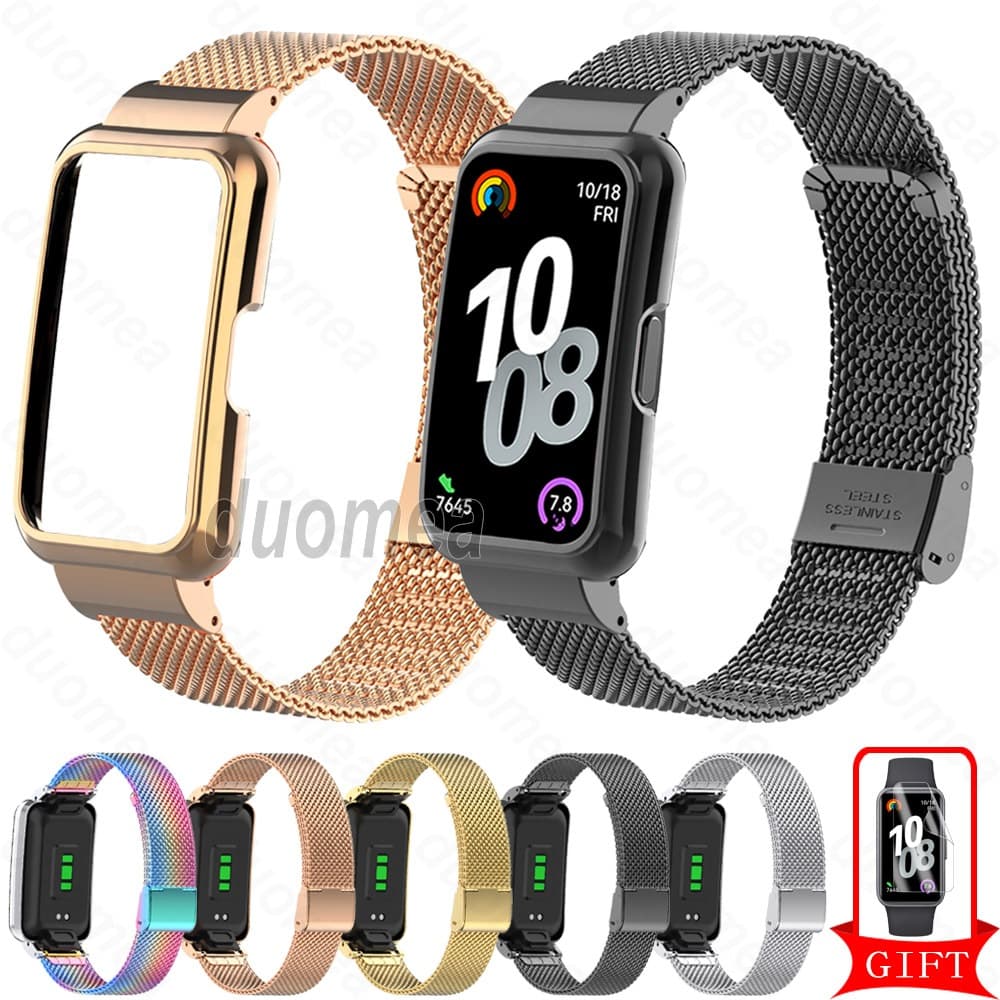 Pulseira De Aço Inoxidável Com Moldura , Capa De Metal , Acessórios Para Huawei Band 11 Pro 10 9 8 7 6 / Honor Band 9 7