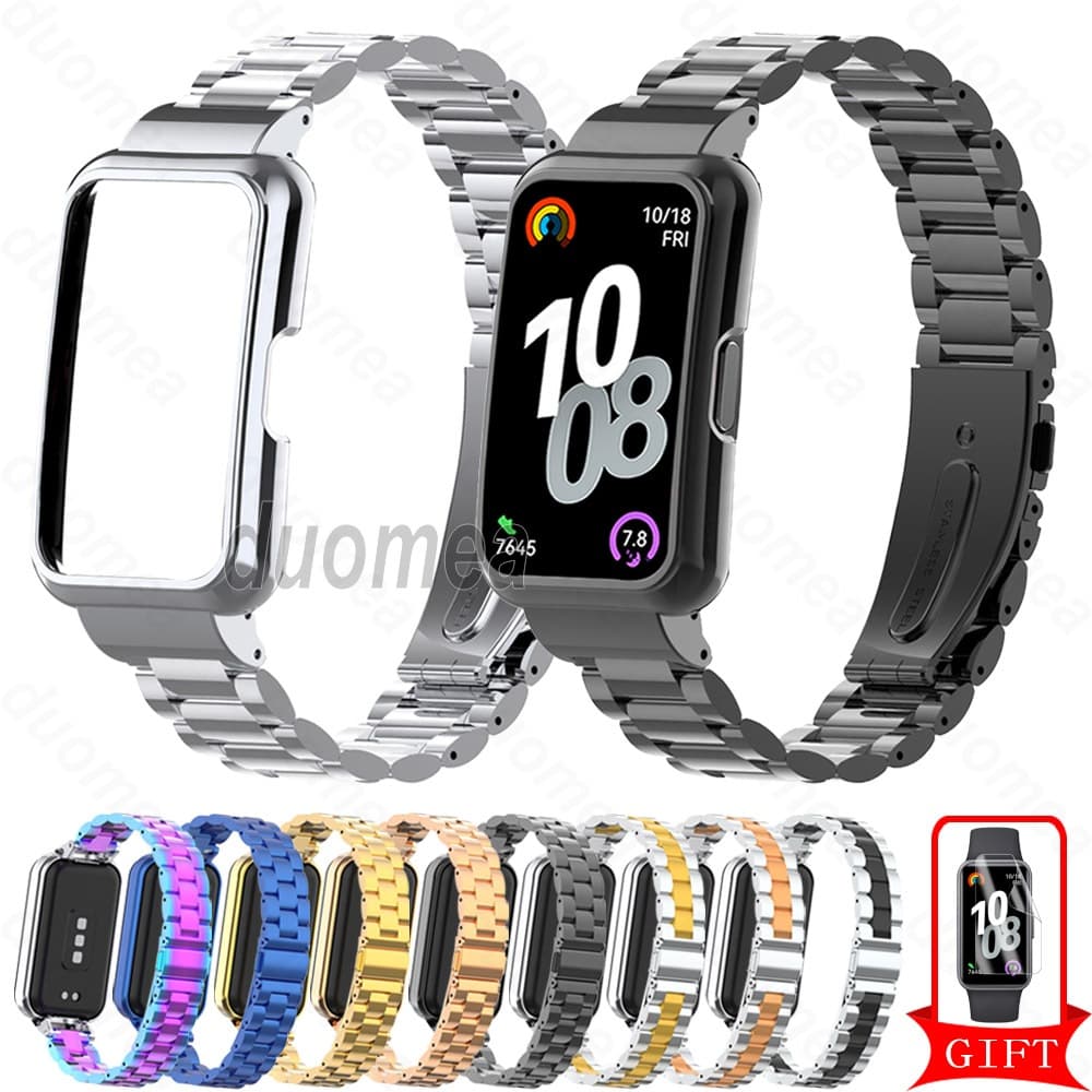 Pulseira De Aço Inoxidável Com Moldura , Acessórios , Metal Para Huawei Band 11 Pro 10 9 8 7 6 / Honor Band 9 7 6