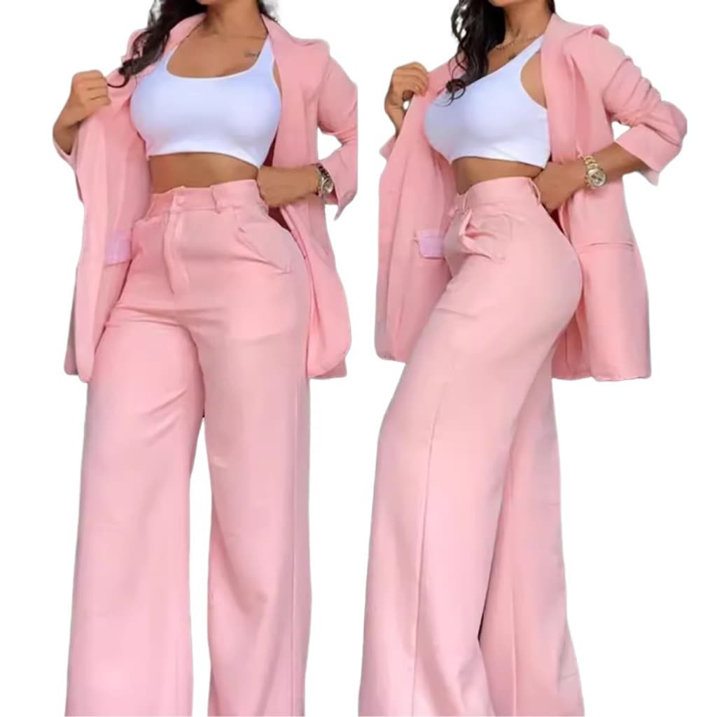 Conjunto De Terno De Trabalho Feminino De 2 Peças , Cintura Alta , Cor Sólida , Para Negócios , Casual , Escritório