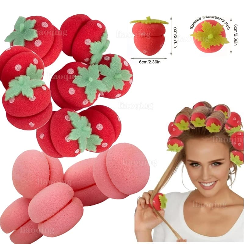 Encrespadores Sem Calor De Morango , Rolos De Espuma Cachos Mágicos De Cabelo Durante A Noite , Modelador Esponja