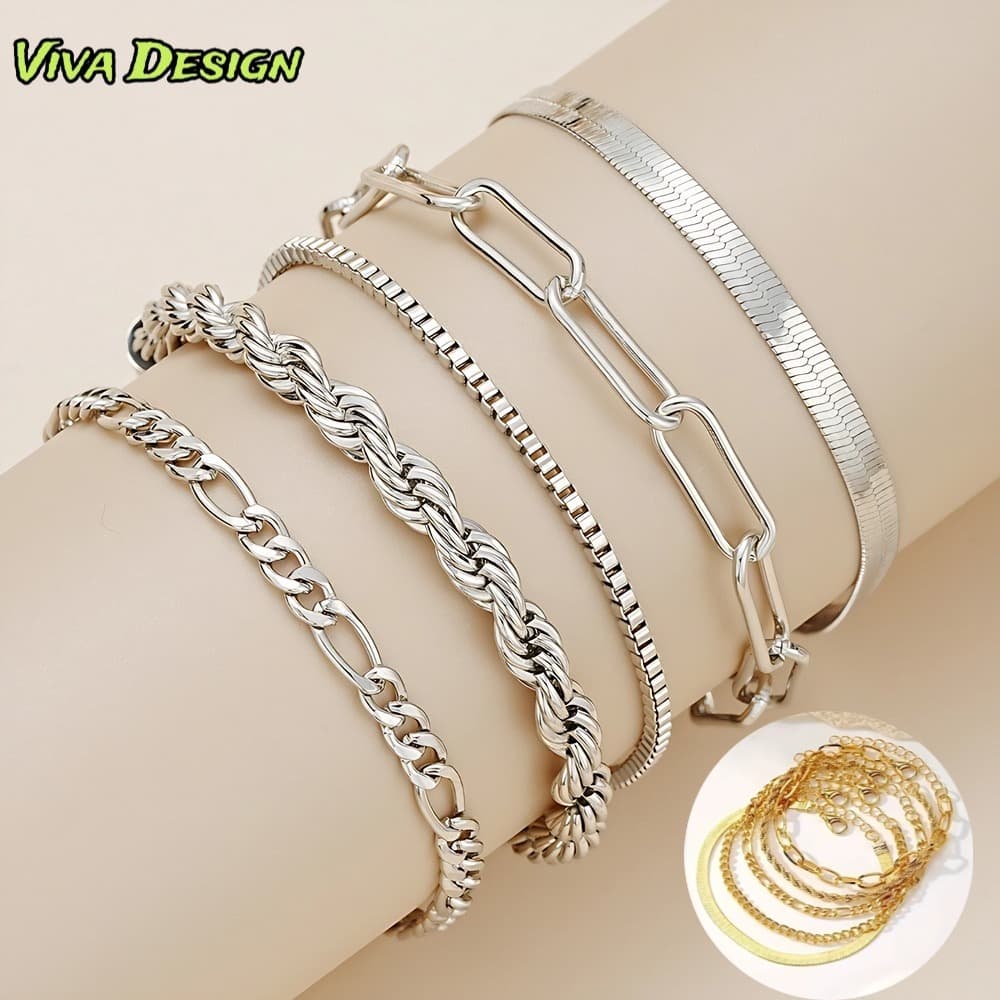 5pcs pulseiras em aço inoxidável hipoalergênico não escurece a prova d’água
