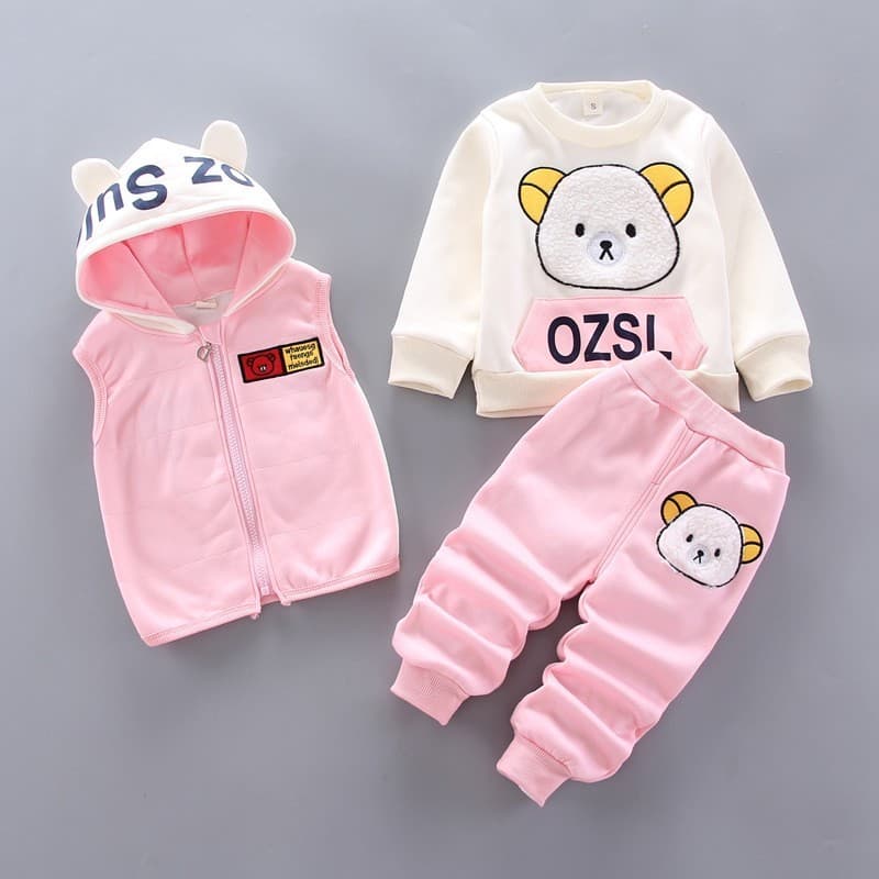 Crianças Meninas Inverno Mais Veludo Com Capuz Colete + Jaquetas + Calças Conjunto De 3 Peças Meninos Roupas De Bebê